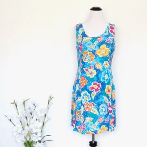 Vintage BIG HED Designs Floral Mini Dress Sleeveless Blue Yellow SZ M